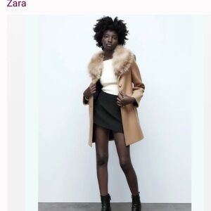 Zara Camel Coat with Faux Fur Collar